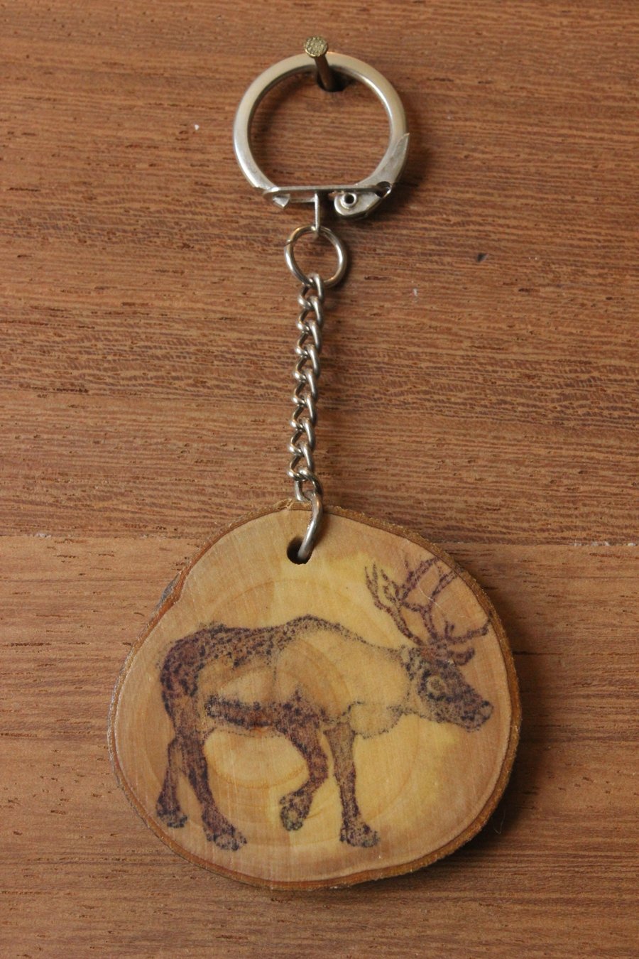SALE ITEM - Reindeer Apple Wood Natural Keyring Art Bag & Keys Accessory