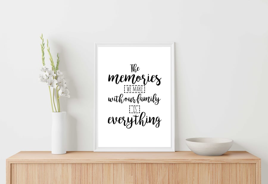 Family quote print, The memories we make with our family is everything, gift