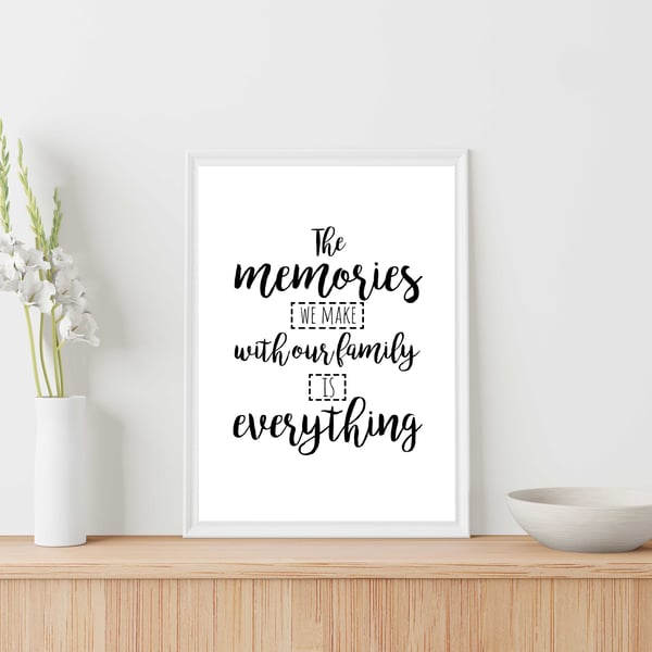 Family quote print, The memories we make with our family is everything, gift