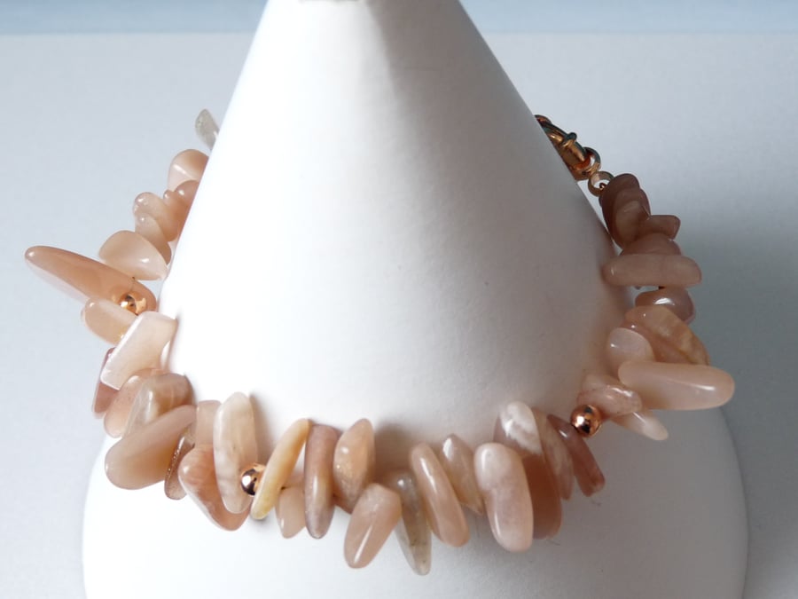 Peach Moonstone Long Nugget Bracelet  - Handmade - Genuine Gemstone