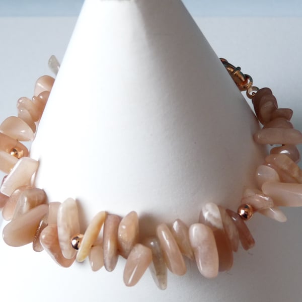 Peach Moonstone Long Nugget Bracelet  - Handmade - Genuine Gemstone