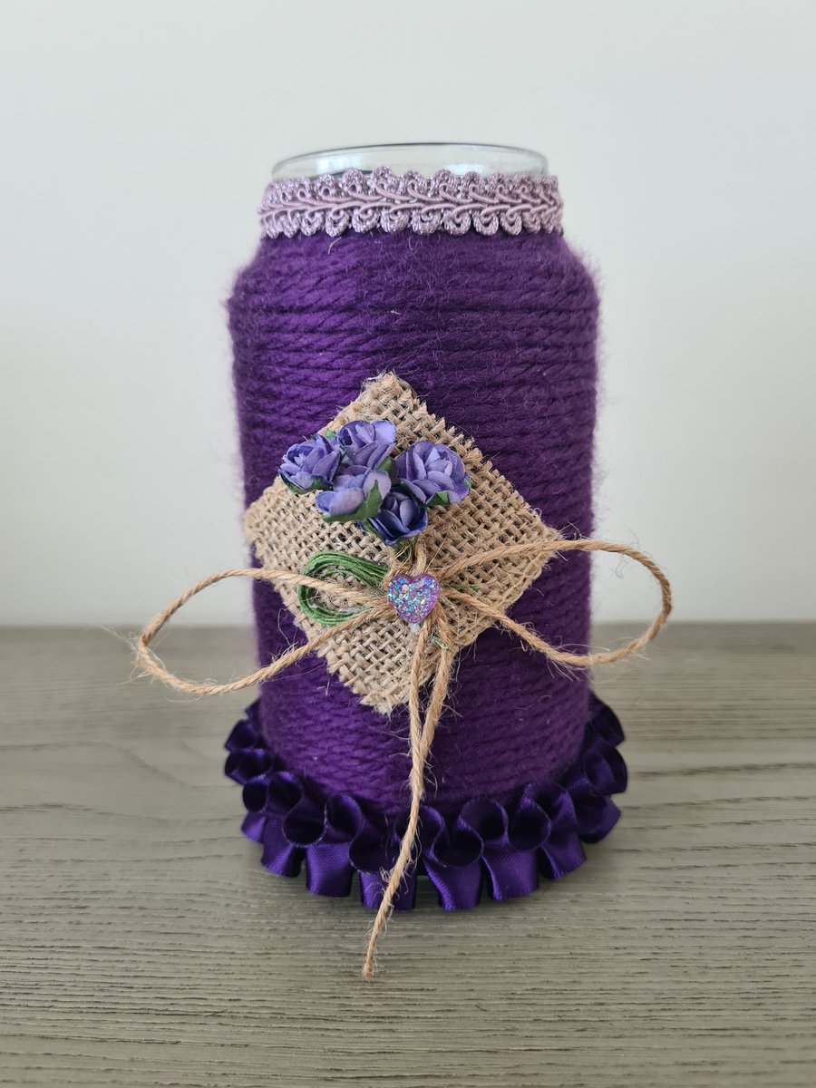 Purple yarn wrapped vase