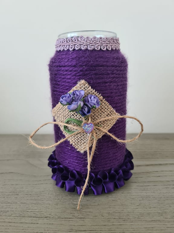 Purple yarn wrapped vase