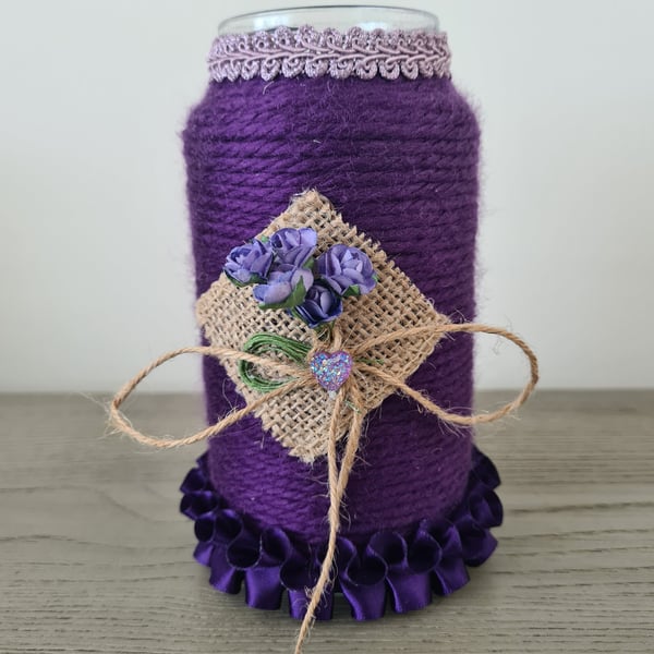 Purple yarn wrapped vase