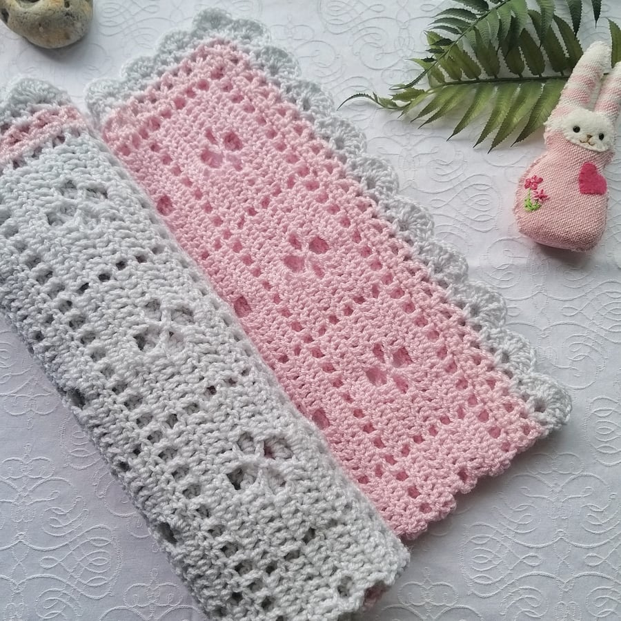 Sale Crochet Baby Blanket 'Call The Midwife' Baby Pink & Silver 