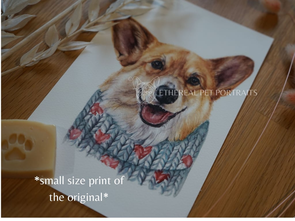 Corgi Watercolour Print - Small Pet Wall Art - Gift for Dog Lovers