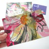 original abstract floral painting handmade postcard 