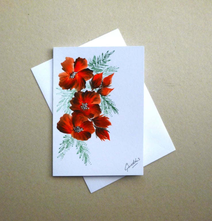 Hand painted art floral blank greetings card ( FA 307 A4 )