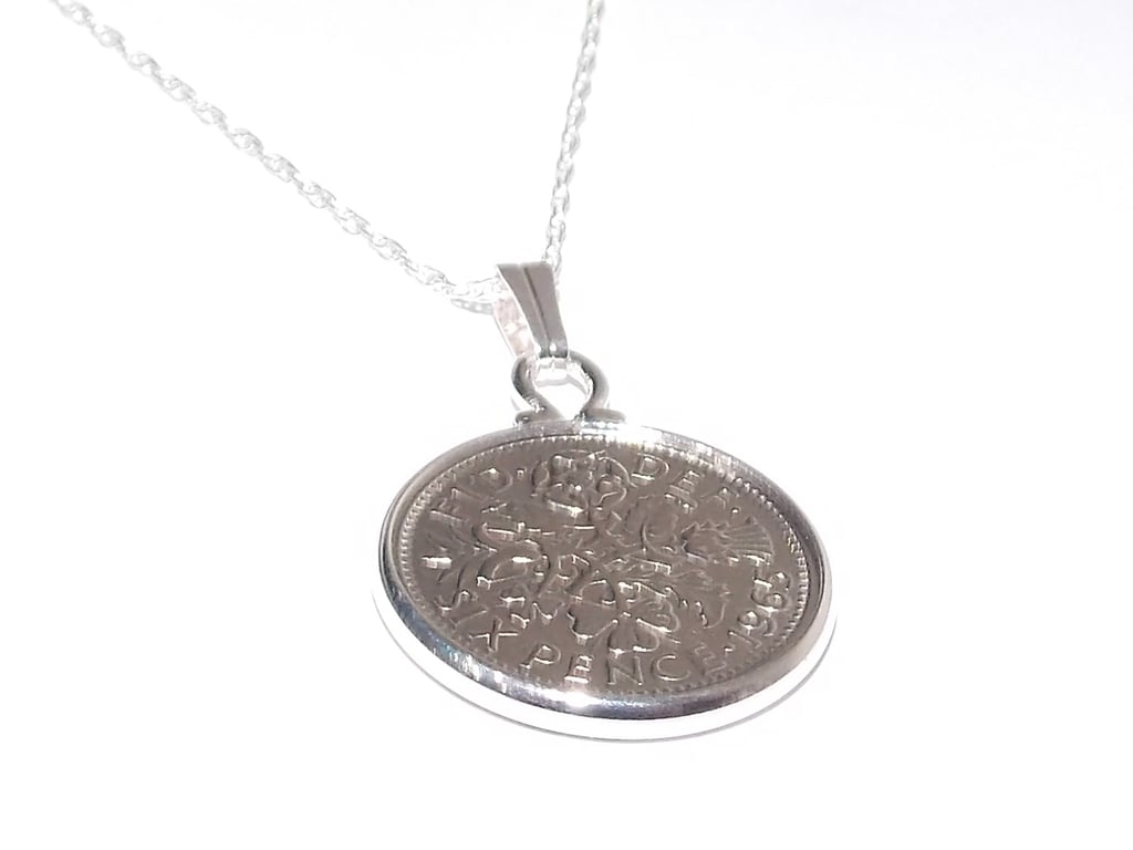 1966 60th Birthday Anniversary sixpence coin pendant plus 18inch SS chain gift