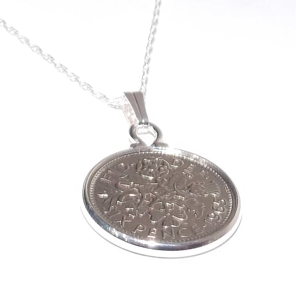 1966 60th Birthday Anniversary sixpence coin pendant plus 18inch SS chain gift