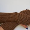 Ladies knit fingerless mittens Brown armwarmers