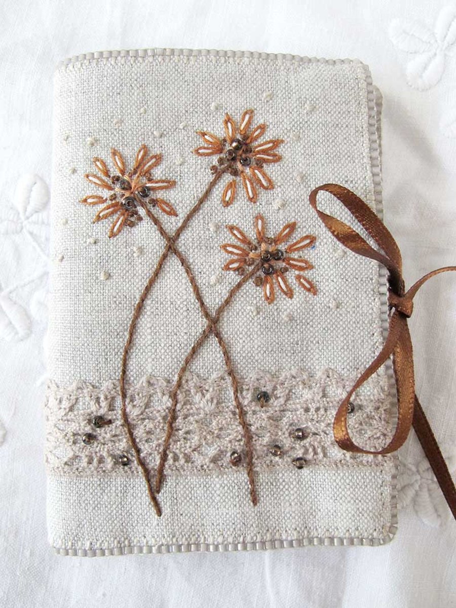 Linen Needle Book, Hand Embroidered and Beaded