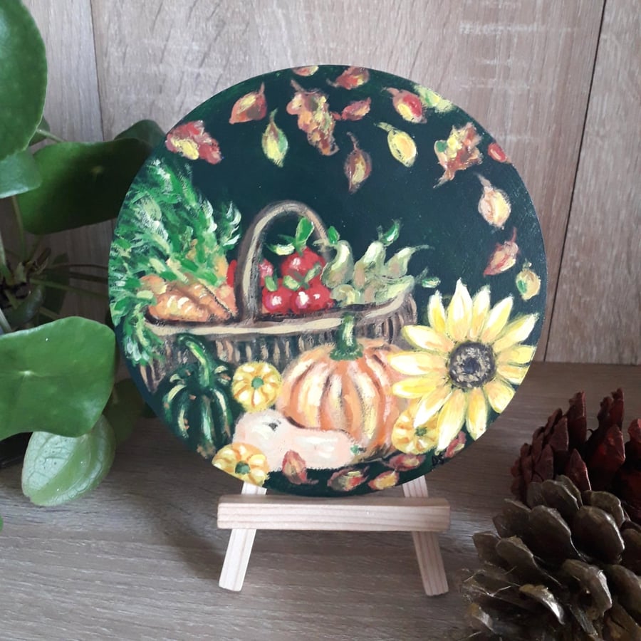 Autumn theme handpainted wooden decoration.  