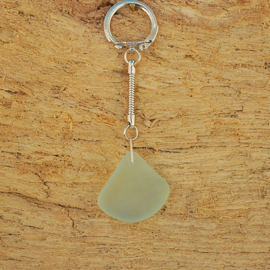 Pale aquamarine beach glass keyring