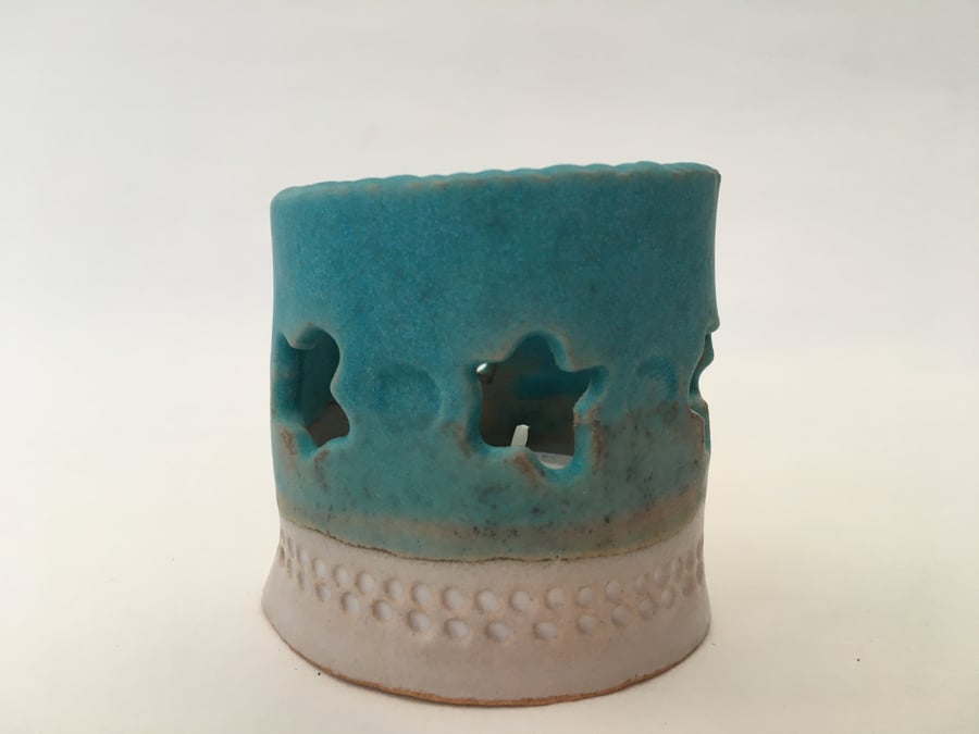 Ceramic Tea light holder, handmade one off design, indoor or outdoor, garden art