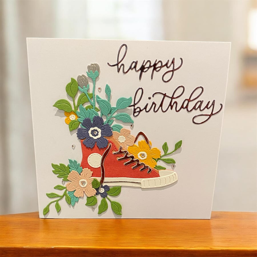  Handmade Floral Birthday Card with Iconic Sneaker Design