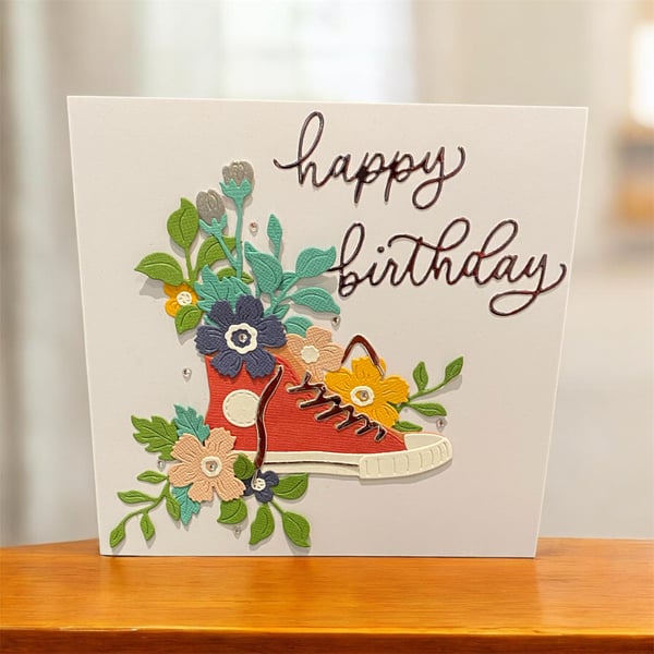  Handmade Floral Birthday Card with Iconic Sneaker Design