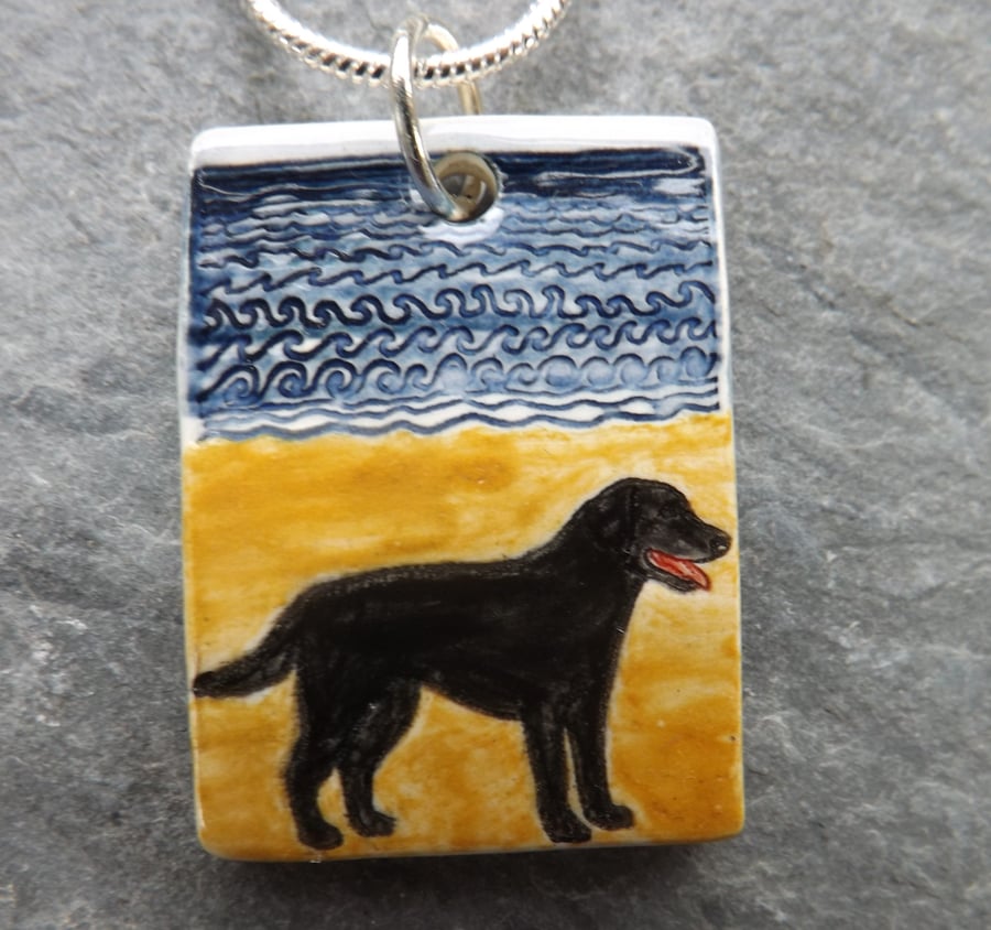 Handmade Ceramic black Labrador Retriever dog pendant