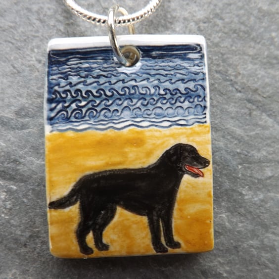 Handmade Ceramic black Labrador Retriever dog pendant