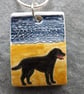 Handmade Ceramic black Labrador Retriever dog pendant - Image 1