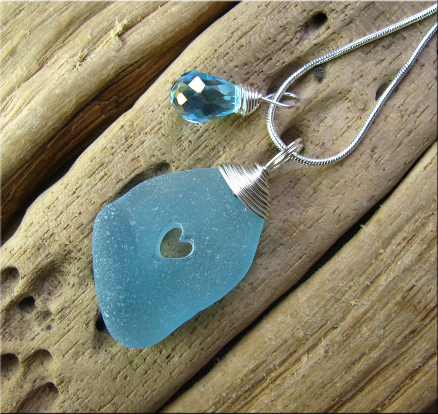 Scilly Isles sea glass heart pendant