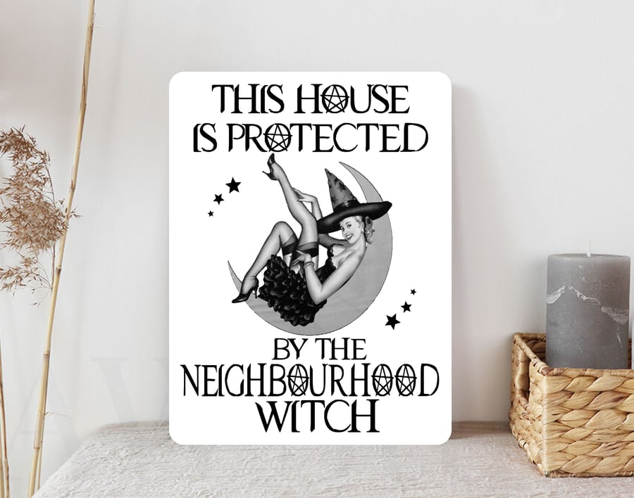 Halloween Neighbourhood Witch Metal Wall Sign Wicca Watch Funny Gift Present