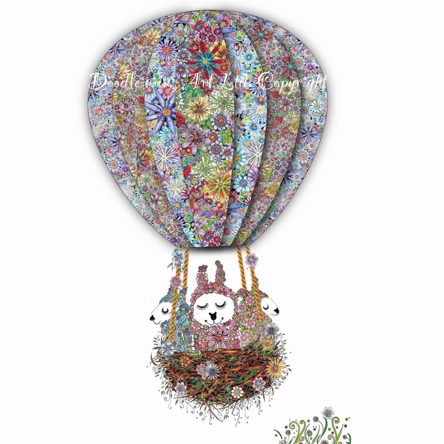 ‘Up in my Balloon’ Greeting card (Alpacas)