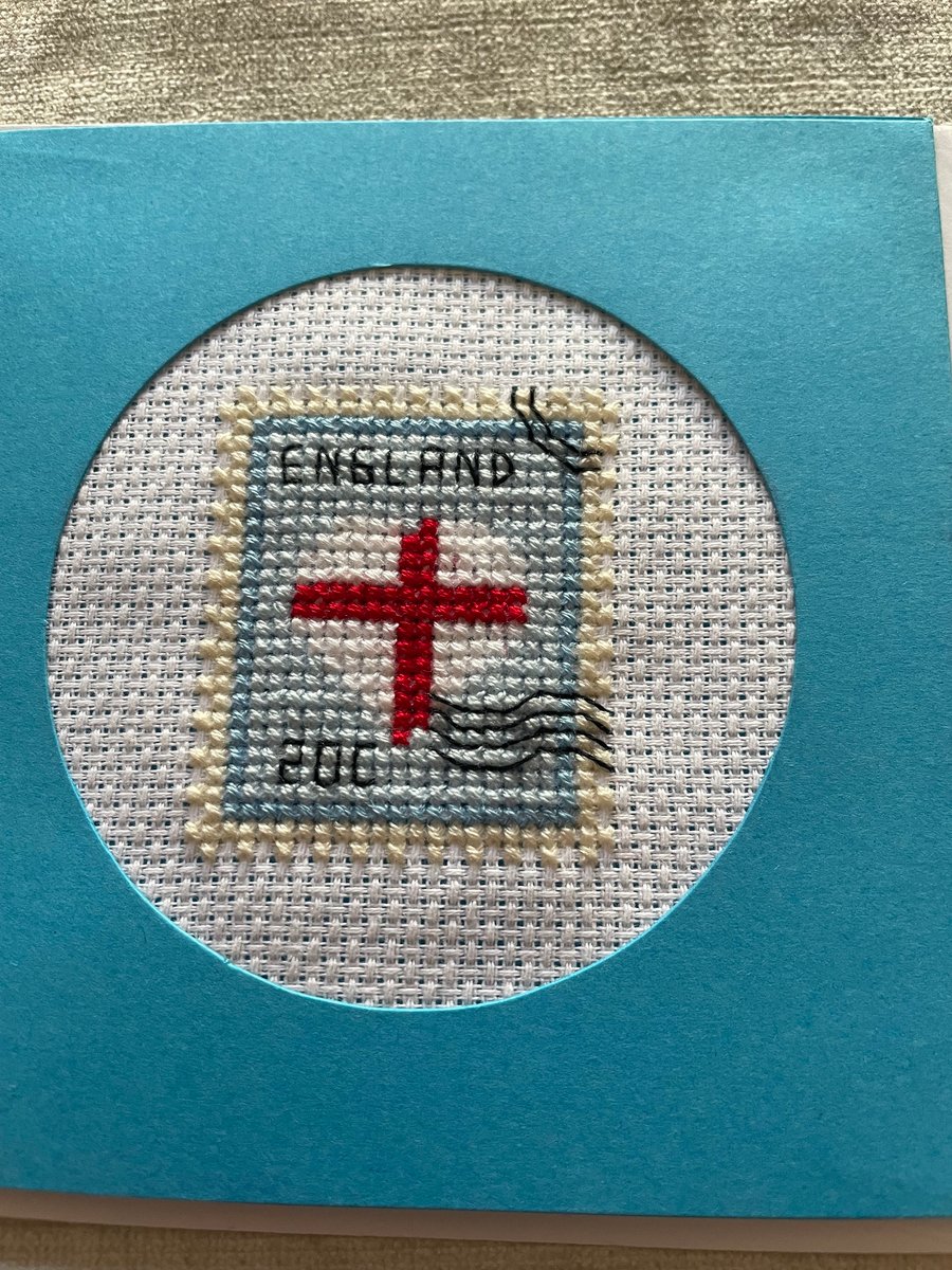 Cross stitched England stamp card