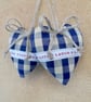 Pair hanging hearts navy blue and beige check gingham with words to inspire