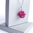 Handmade Pink Swarovski Crystal Pendant Necklace with Sterling Silver Chain