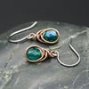 Copper Wire Wrapped Earrings with Faceted Teal AB Glass Beads