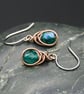 Copper Wire Wrapped Earrings with Faceted Teal AB Glass Beads - Image 1