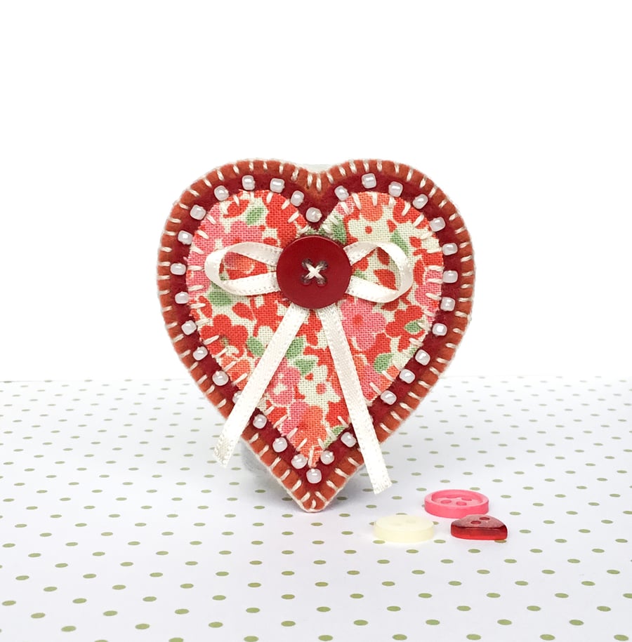 Fabric Heart Brooch