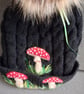 Bobble Hat cabled wool faux fur pompom beanie black  - Image 2