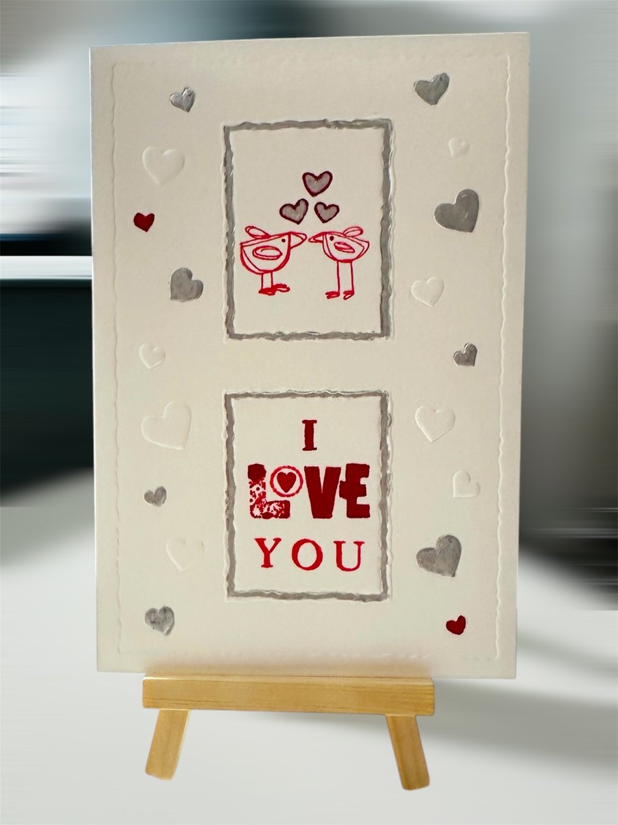 I love you valentine card,birthday, anniversary, love.kisses, hearts, lovebirds