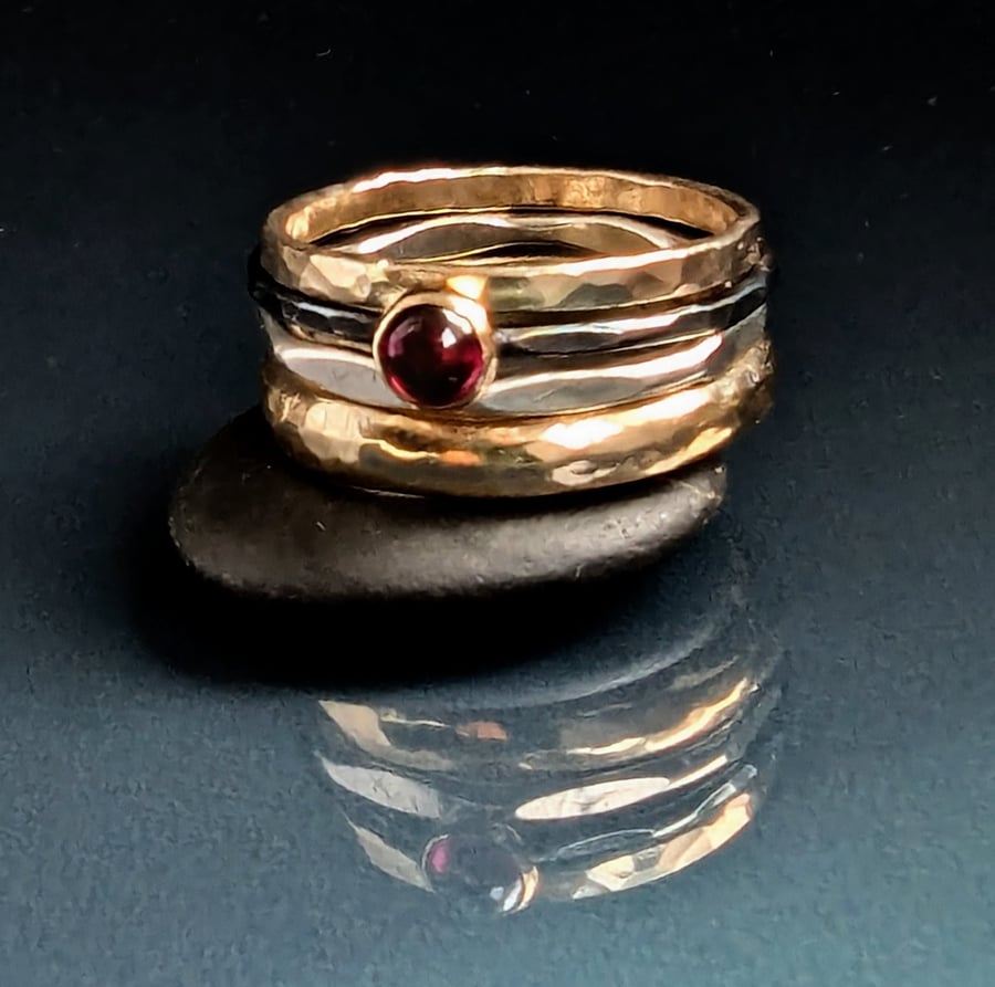 Gold and Sterling Silver stacking rings, Handmade Urban design Jewellery
