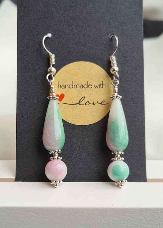 Pretty Watermelon Gemstone Dangle Earrings 