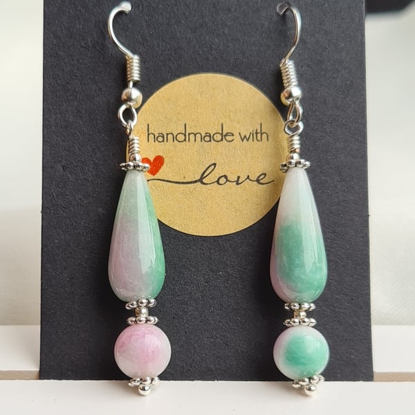 Pretty Watermelon Gemstone Dangle Earrings 