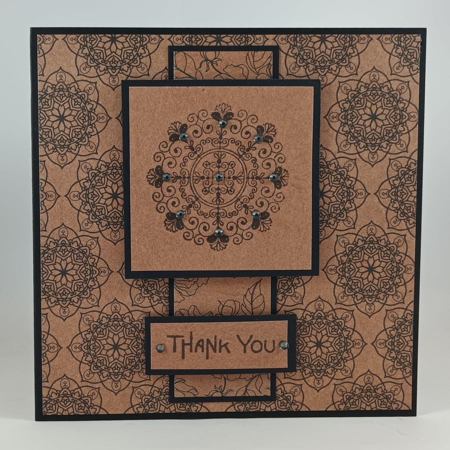 Handmade black and kraft mandala thank you card