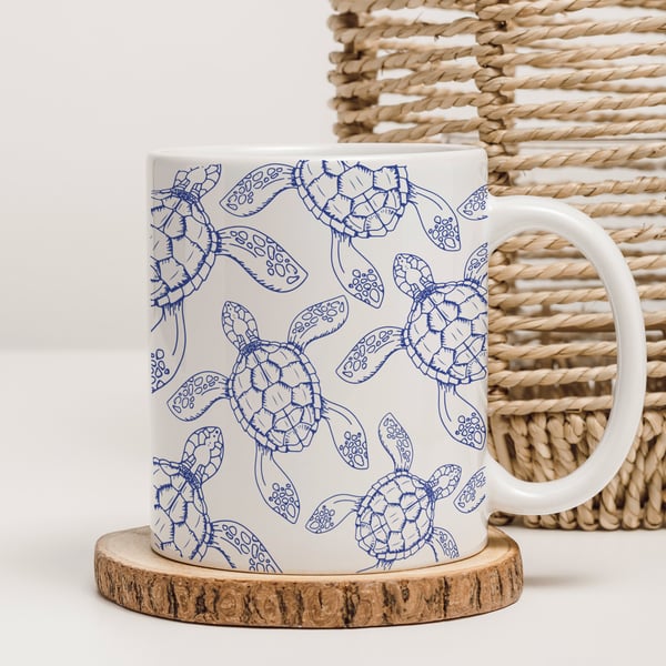 Turtle Mug, Turtle Pattern Mug Design, Summer Vsco, Minimal Design, Gift For Ani