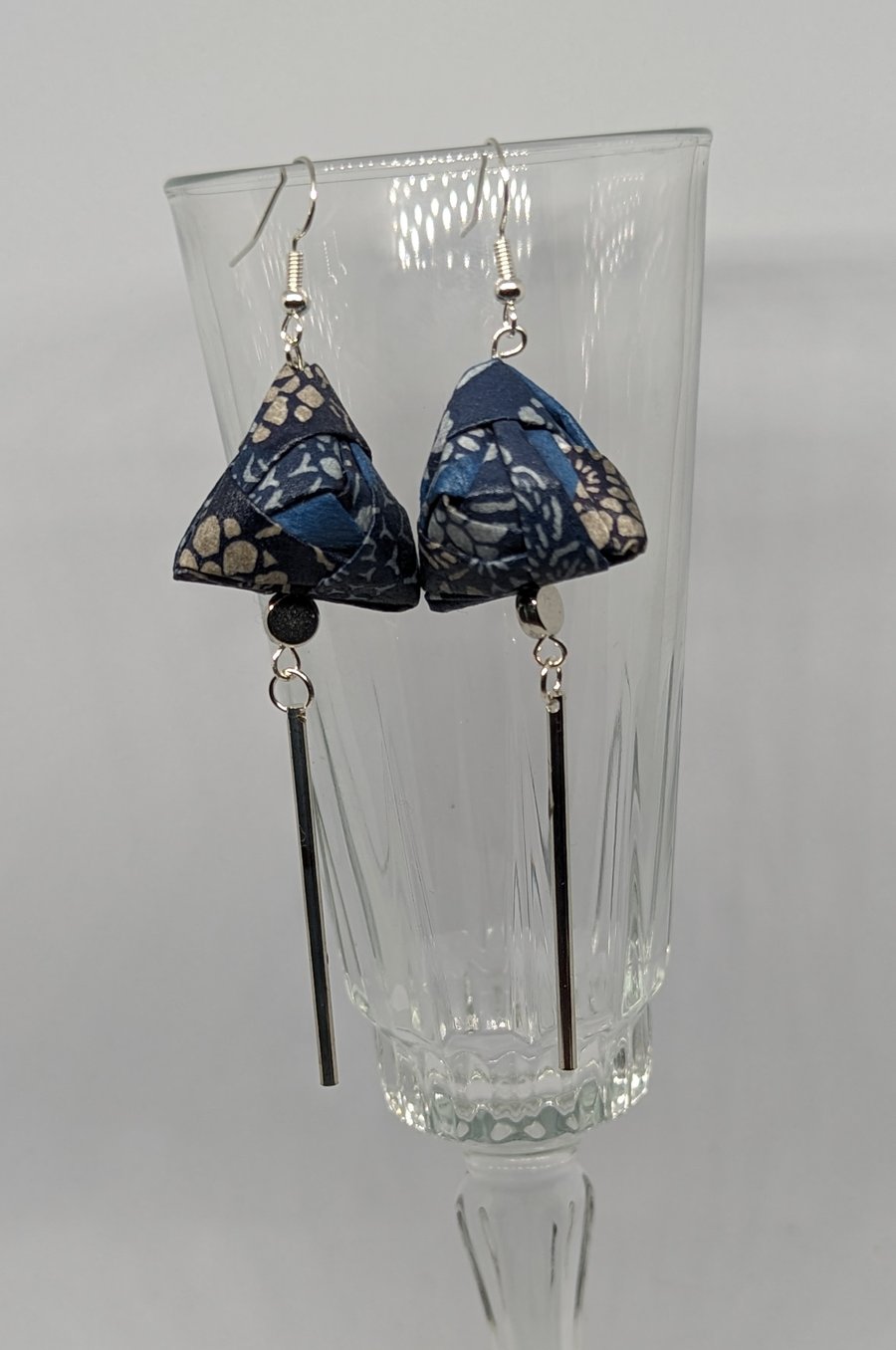 Blue Japanese Aizome Chiyogami paper earrings