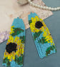 Beaded fringe earrings, Sunflower design, boho dangle fringe earrings, gift her - Image 8