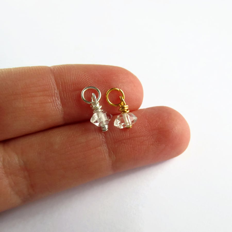 Herkimer Diamond Charm - Clear Quartz Crystal Gemstone Charm - April Birthstone