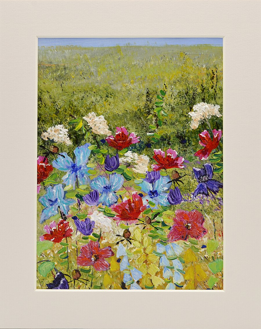 A Mounted Acrylic Painting of Flowers and Grasses. 10 x 8 inches.
