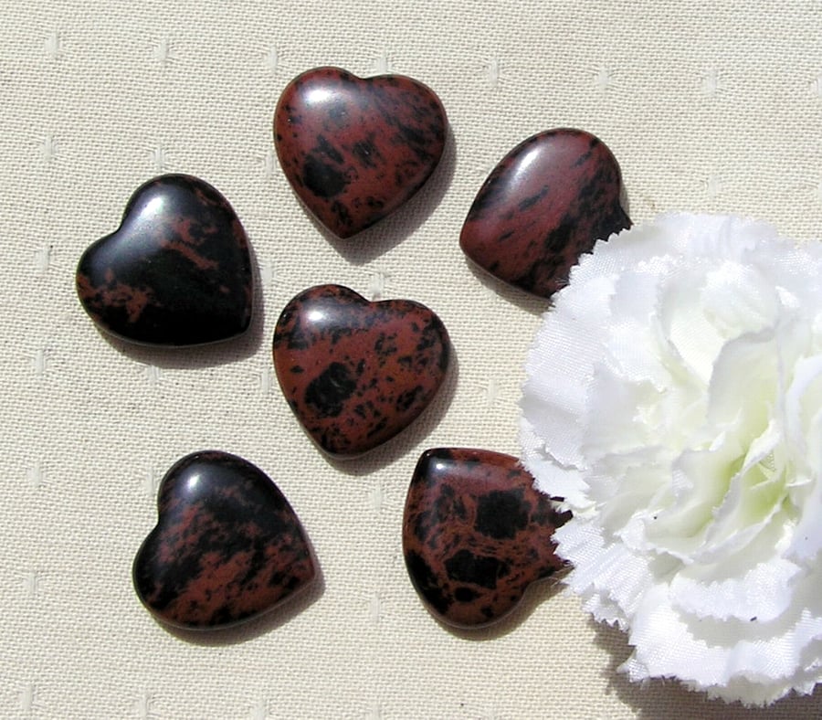 6 Mahogany Obsidian Solid Gemstone Polished Hearts - 20mm - Chakra Crafting