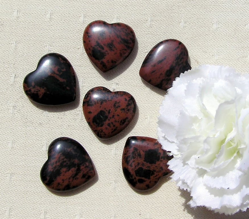 6 Mahogany Obsidian Solid Gemstone Polished Hearts - 20mm - Chakra Crafting