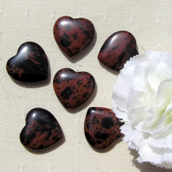 6 Mahogany Obsidian Solid Gemstone Polished Hearts - 20mm - Chakra Crafting