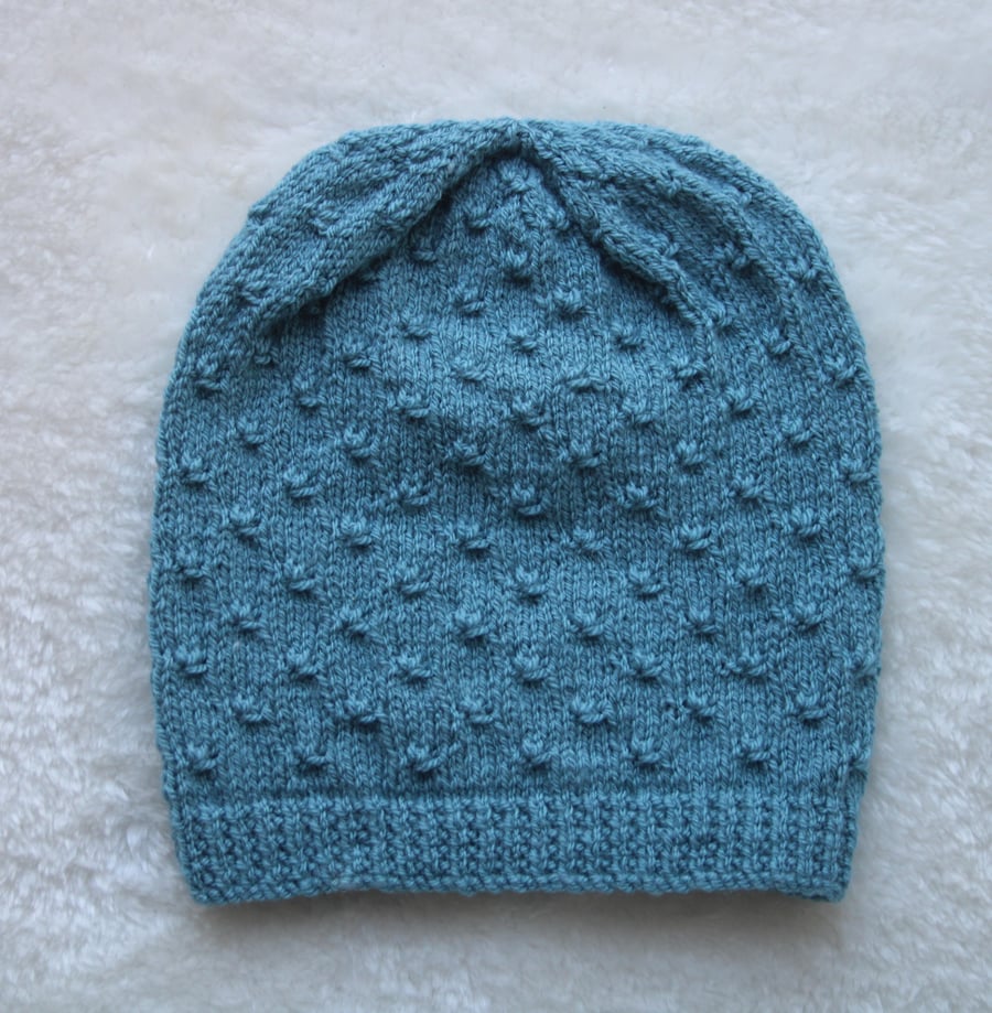 Toddler Girls  Knitted Slouch Hat - Petrol Blue Colour - Flower Design