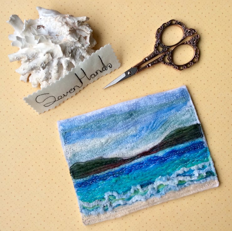 Embroidered seascape felt postcard. - Folksy