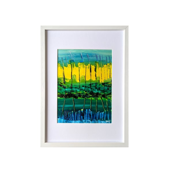 'Black Sticks' Vividly Coloured Original A4 Framed Painting 